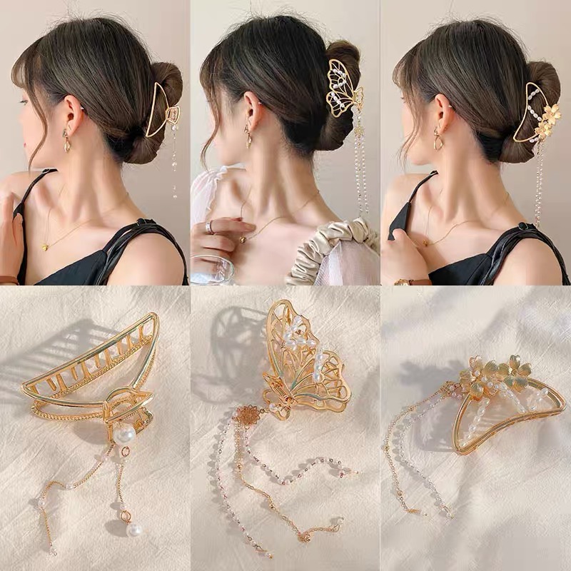 网红蝴蝶流苏抓夹后脑勺发夹金属发抓盘发头饰头发夹子发饰女夏季