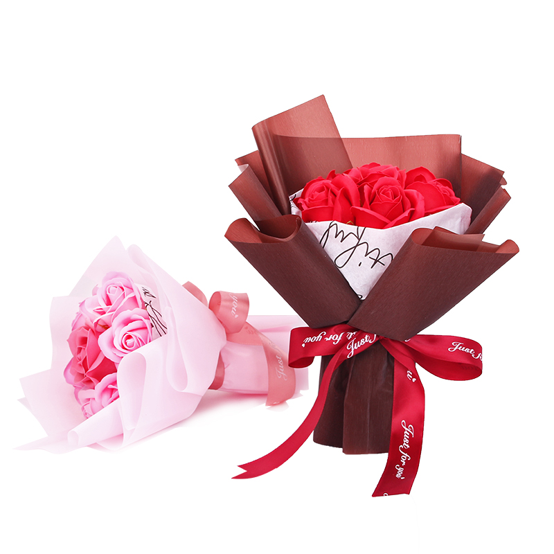 7朵圆捧玫瑰花束香皂花 教师节礼物白底实物图