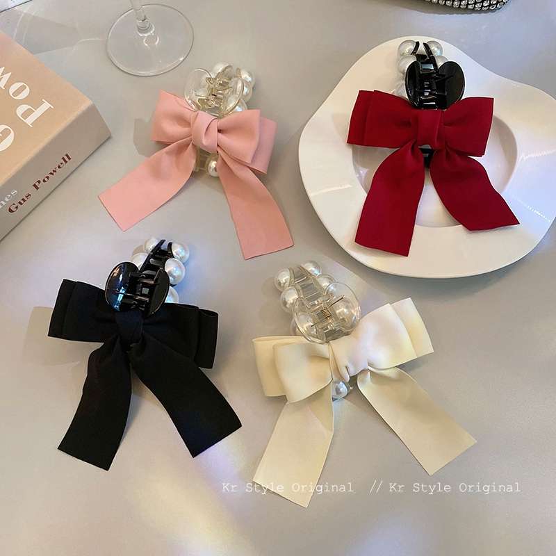 Bow pearl clip, 2021 new summer female Internet celebrity hair clip, back head updo hair clip, ethereal hair accessory Specification image