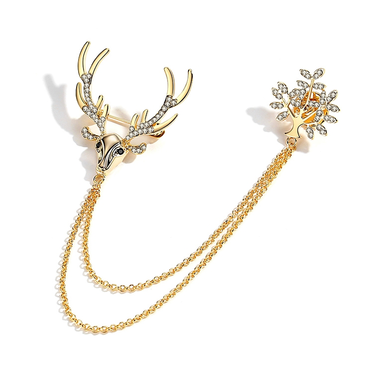 Korean fashion Elk Snow Brooch chain Women's suit shirt collar pin Coat pin corsage coat buckle pin accessories