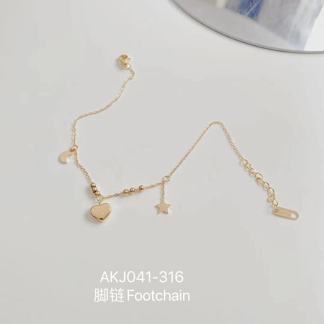 钛钢不掉色项链小众设计感冷淡风简约气质桃心星星月亮脚链ins2021新款网红爆款