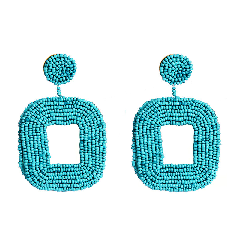 The best-selling rice bead series square earrings are Bohemian handcrafted high-end women's earrings detail image 6