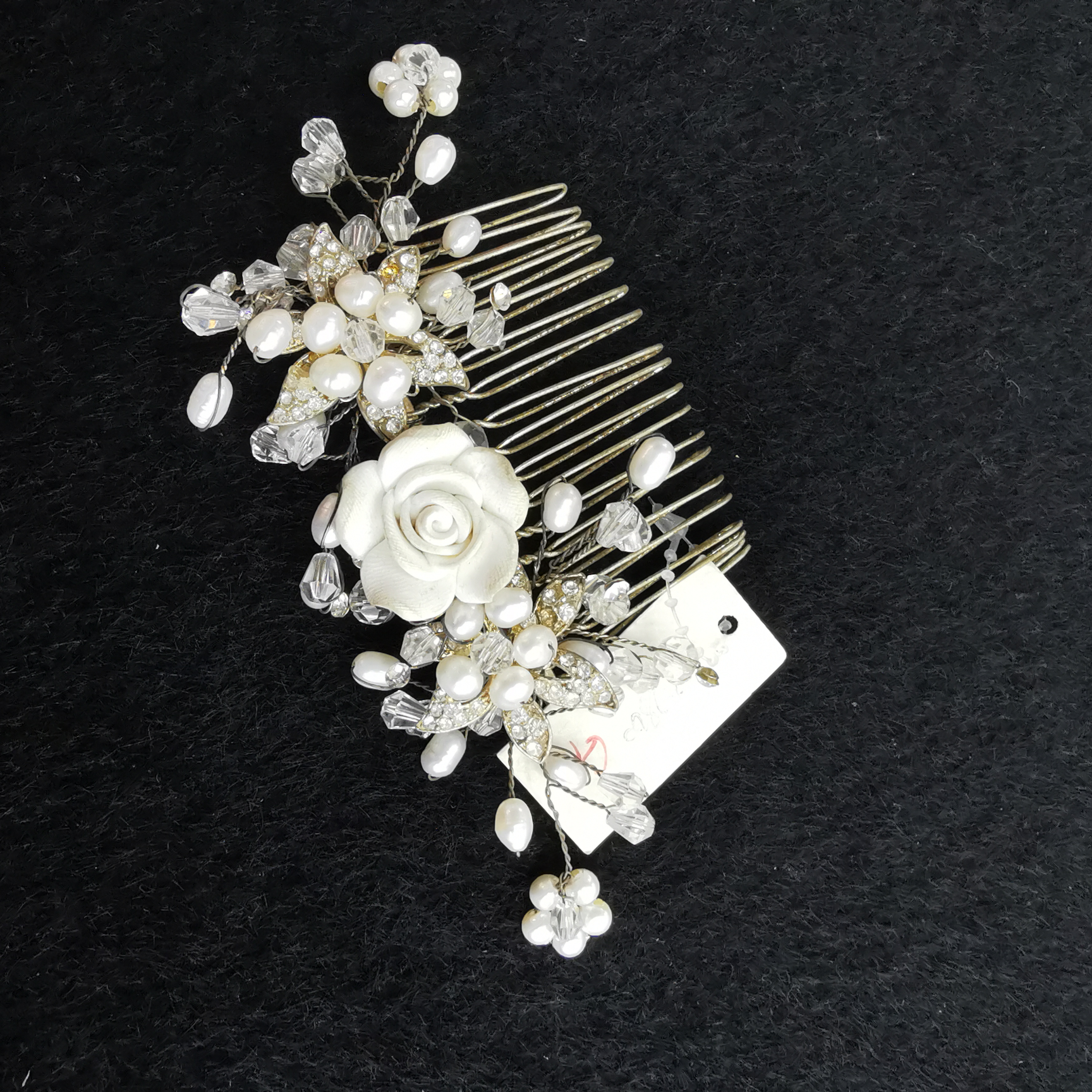 Ceramic flower New bride handmade rhinestone hair comb wedding dress styling headwear accessories