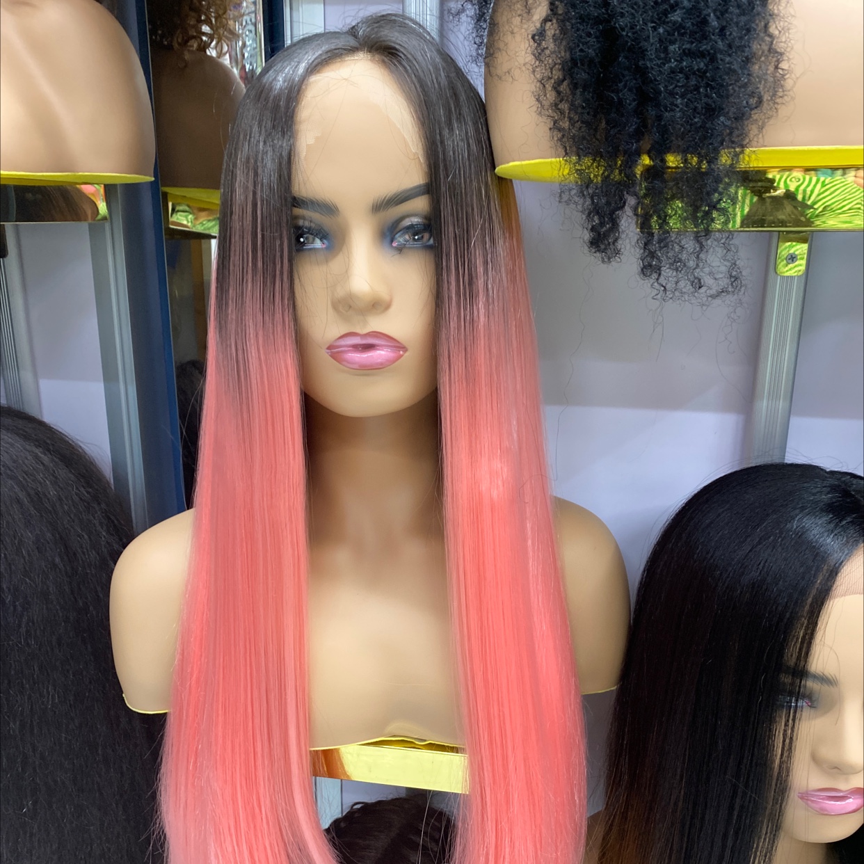A new type of wig for women with long hair, featuring a gradient purple-red real human hair style, is very realistic detail image 1