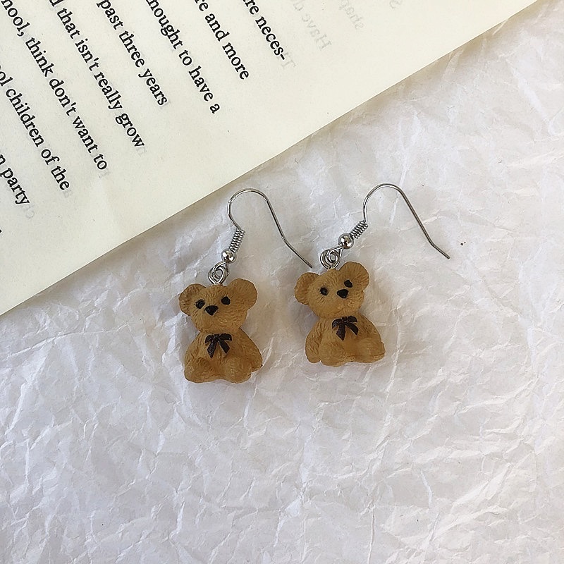 Korean cute cartoon bear earrings for women's ins style, elegant and beautiful new small earrings without ear holes and ear clips Specification image