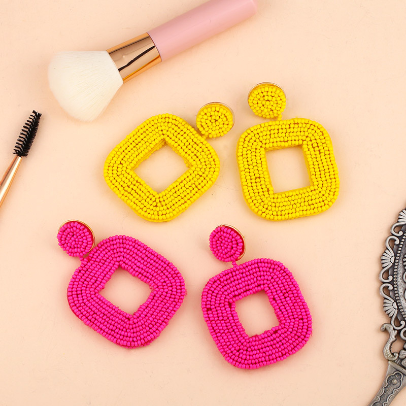 The best-selling rice bead series square earrings are Bohemian handcrafted high-end women's earrings detail image 1