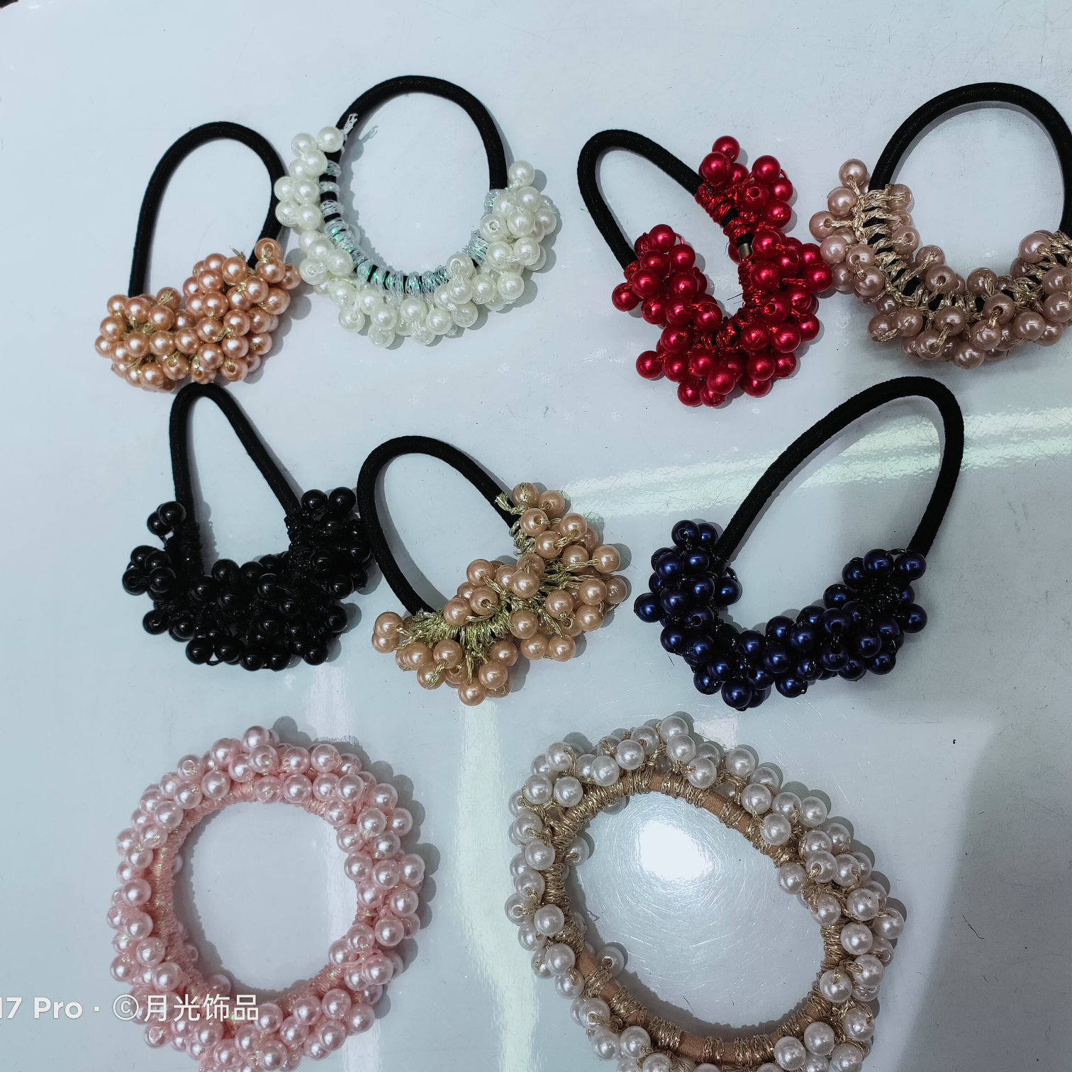 Korean-style trendy full-circle pearl hair band and hair tie leather case
