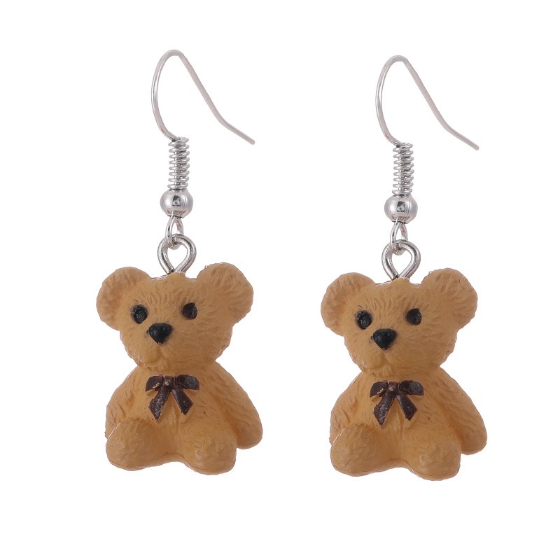 Korean cute cartoon bear earrings for women's ins style, elegant and beautiful new small earrings without ear holes and ear clips detail image 5