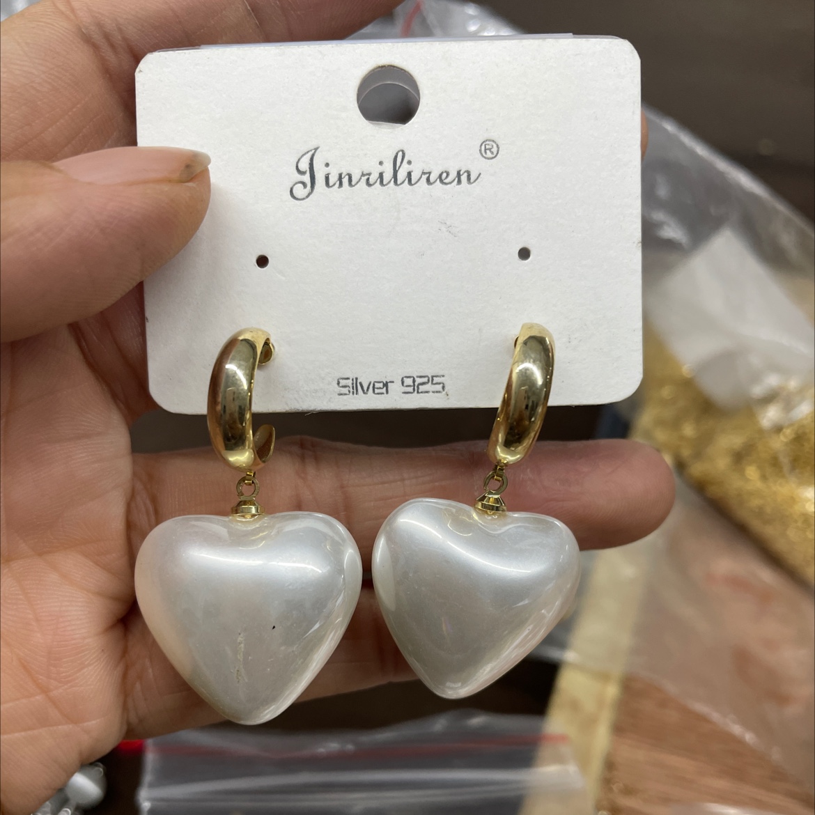Today's Beauty Korean version Big Heart Pearl Pendant earrings with silver needles