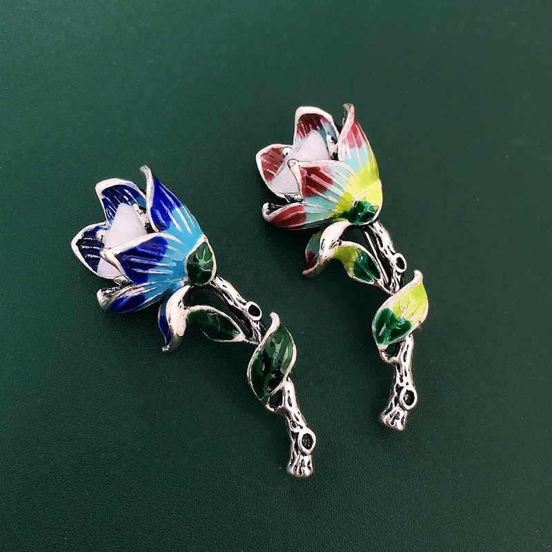 新款复古景泰蓝荷花胸针女古风旗袍莲花别针烧蓝胸花衣饰配饰
