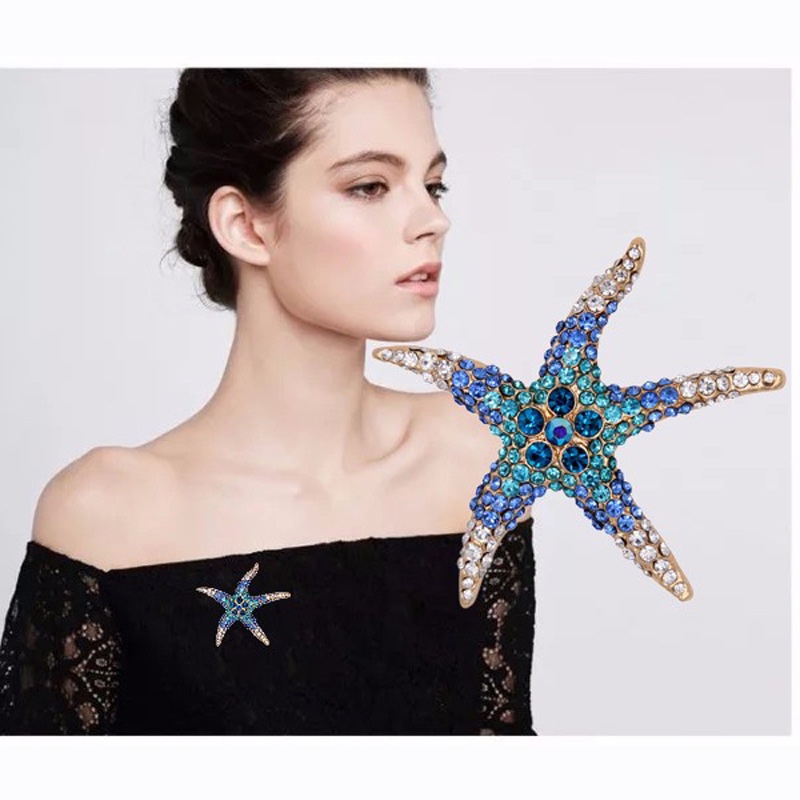 Korean version five-pointed star full diamond brooch alloy electroplated sea star diamond corsage garment with jewelry pin woman