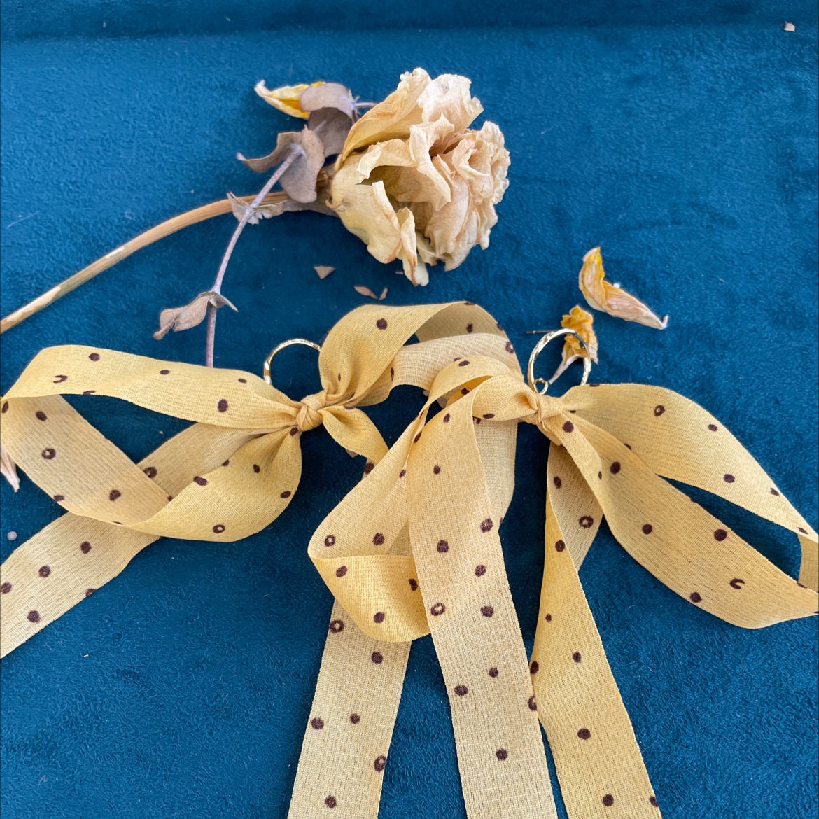 羽蝶新款日韩甜美蝴蝶结不对称流苏长款气质时尚可爱黄点点