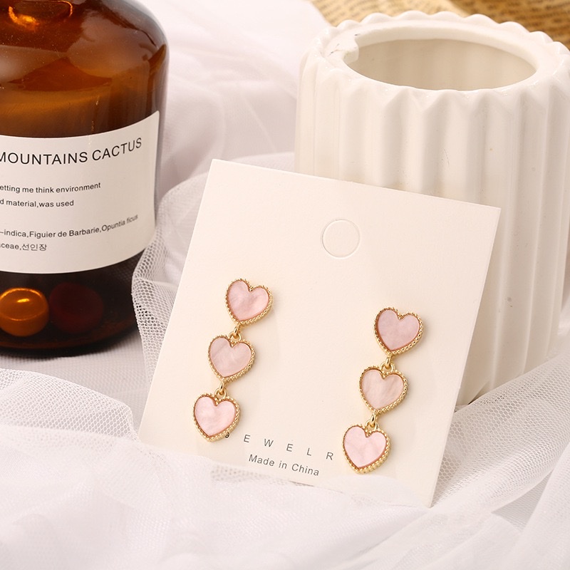 Coreano temperamento simple geométrico corazón forma de oreja chica corazón dulce largo pendiente orejón detail image 3