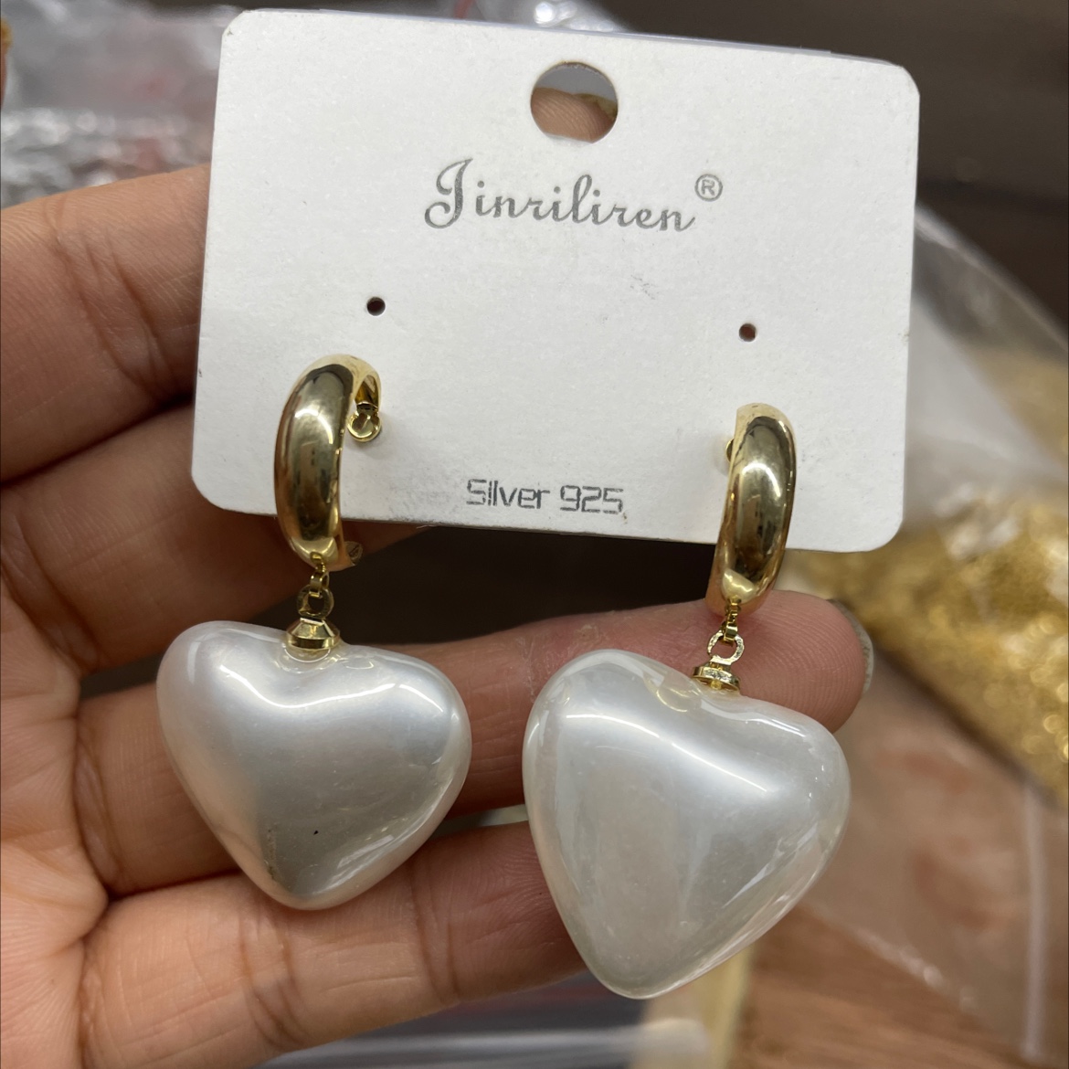 Today's Beauty Korean version Big Heart Pearl Pendant earrings with silver needles Specification image