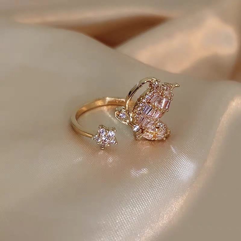 Fashionable and individual index finger ring butterfly 🦋 adjustable opening niche design trendsetter cold wind micro-set exquisite ring details Picture