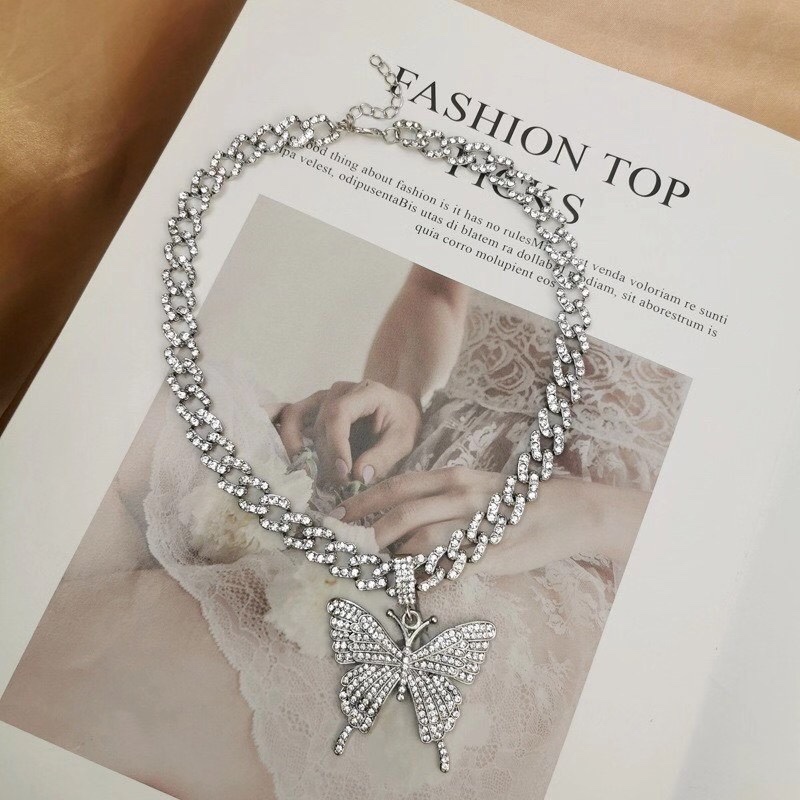 　网络爆款潮流时尚韩版可爱个性的蝴蝶满钻项链