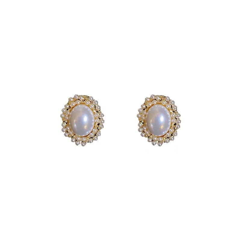 Oval pearl stud earrings bright beads thumbnail