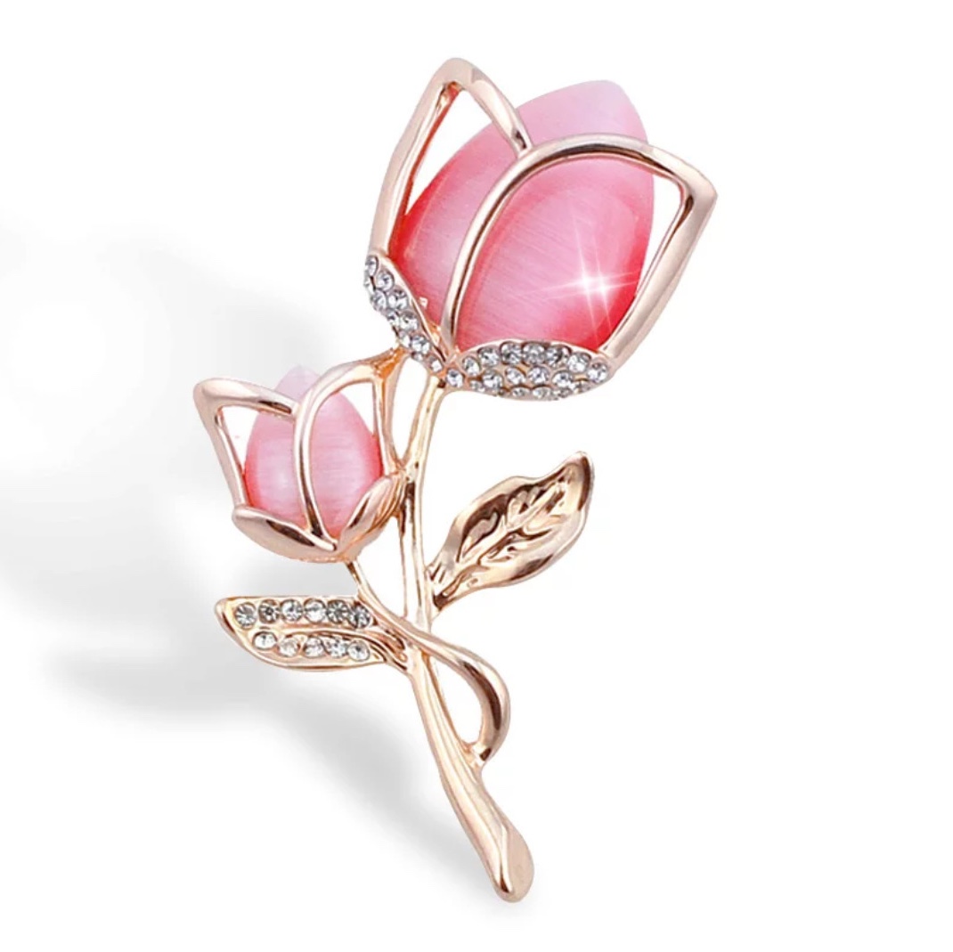 Hot Pink Rose Brooch Accessory Fashion Corsage Ladies Alloy Diamond Pin Outfit