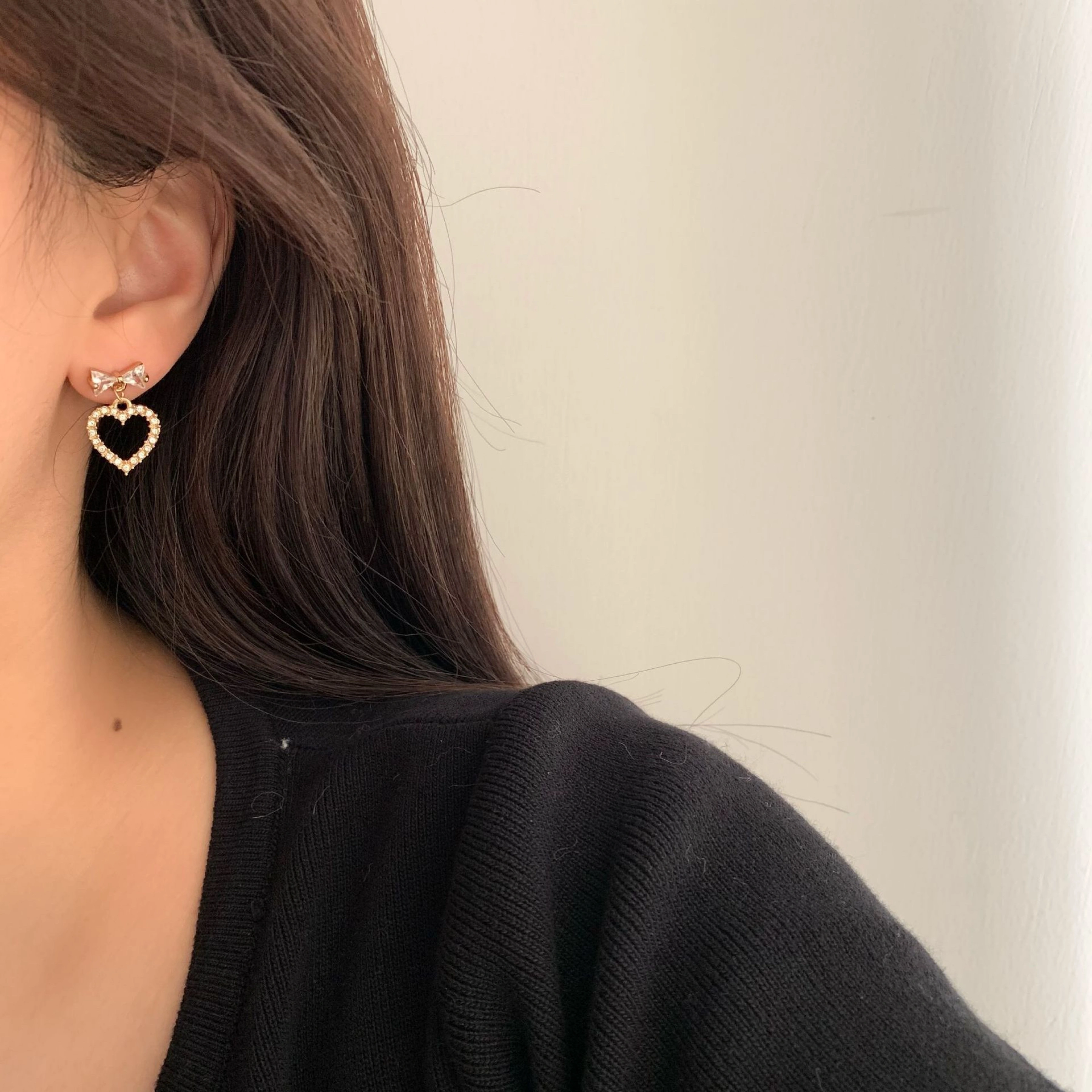 Coreano diseño simple sentido arco corazón aretes ins dulce estilo estilo moda pendientes orejas detail image 5