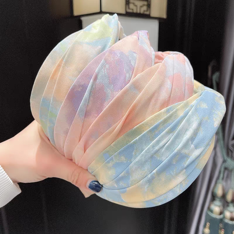 New cross hairbands from Japan and South Korea, fashionable tie-dyed fabric, knotted headbands, hair clips, popular face-washing and hair-pressing buttons 2