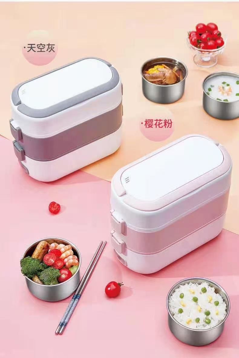 Electric cooking lunch box Portable electronic lunch box Mini rice cooker bento box Crock pot Egg Cooker multi-function Mini double deck lunch box Office bento box details Picture
