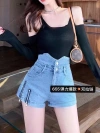 Summer Korean-style loose A-line denim shorts that are versatile and slimming, high-waisted buttoned women's outerwear with zippers, new ins hot pants details Picture