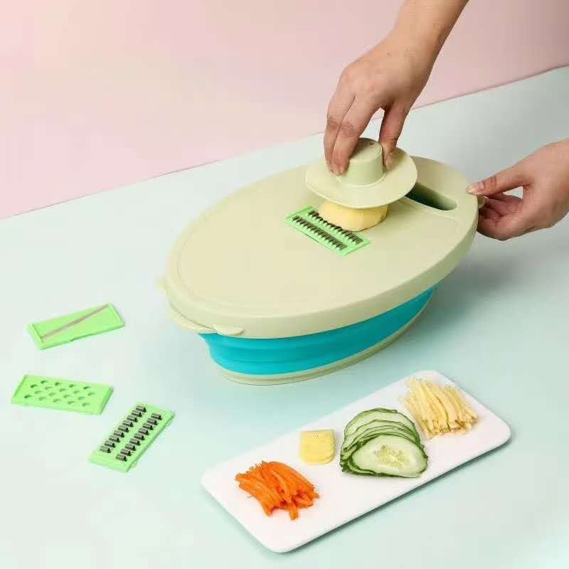 Integrated Knife Cutting Board Multi-Functional Cutting Tool Kitchen Potato Slicing Grater Drain Vegetable Blue Folding Dual-Use Outdoor Portable Barbecue Tool full figure