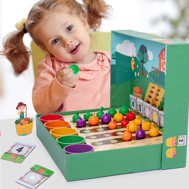 儿童木质益智数学启蒙教具早教农场水果蔬菜种植园颜色分类杯玩具详情图3
