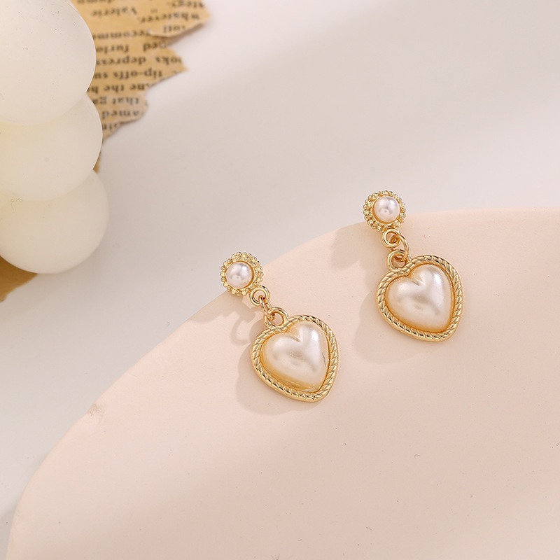 Retro barroco corazón perla pendientes corea pendientes temperamento linda doncella pendientes pendientes