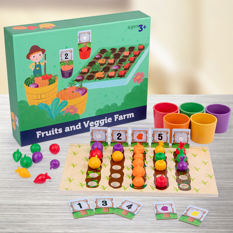 儿童木质益智数学启蒙教具早教农场水果蔬菜种植园颜色分类杯玩具详情图2