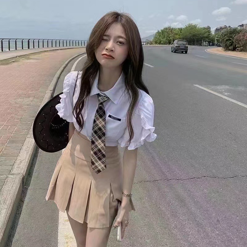 jk学院风套装女甜酷百褶裙2021新款夏季可盐可甜小清新减龄两件套