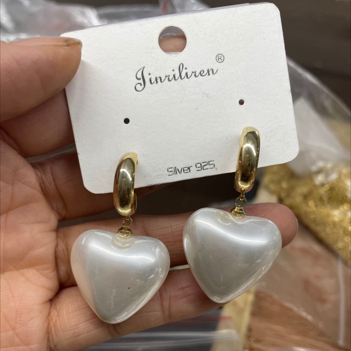 Today's Beauty Korean version Big Heart Pearl Pendant earrings with silver needles details Picture