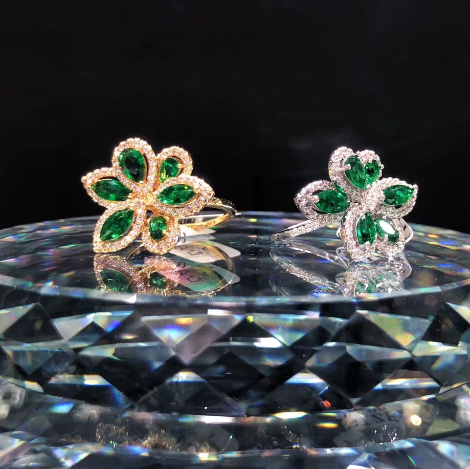 Europe and the United States exaggerated fashion generous atmosphere with ring network red with the same explosive flower ring Chinese style peony jewelry green zircon hand jewelry for women thumbnail
