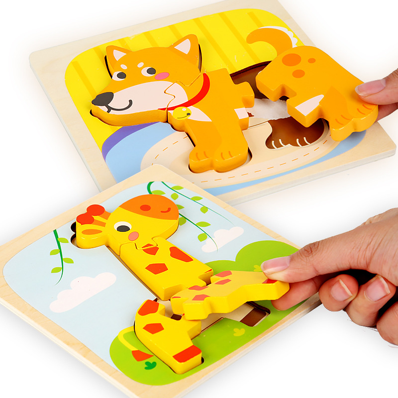 Children's wooden cartoon animal three-dimensional snap-on small jigsaw puzzle, early education board building block toy for boys and girls Application Scenario