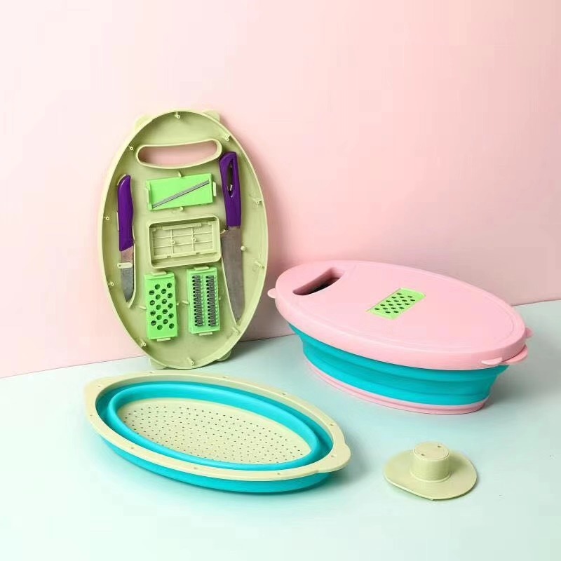 Integrated Knife Cutting Board Multi-Functional Cutting Tool Kitchen Potato Slicing Grater Drain Vegetable Blue Folding Dual-Use Outdoor Portable Barbecue Tool Application Scenario