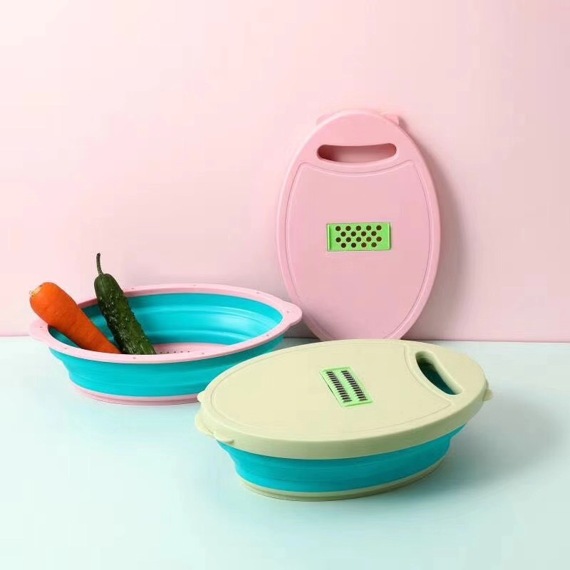 Integrated Knife Cutting Board Multi-Functional Cutting Tool Kitchen Potato Slicing Grater Drain Vegetable Blue Folding Dual-Use Outdoor Portable Barbecue Tool Application Scenario