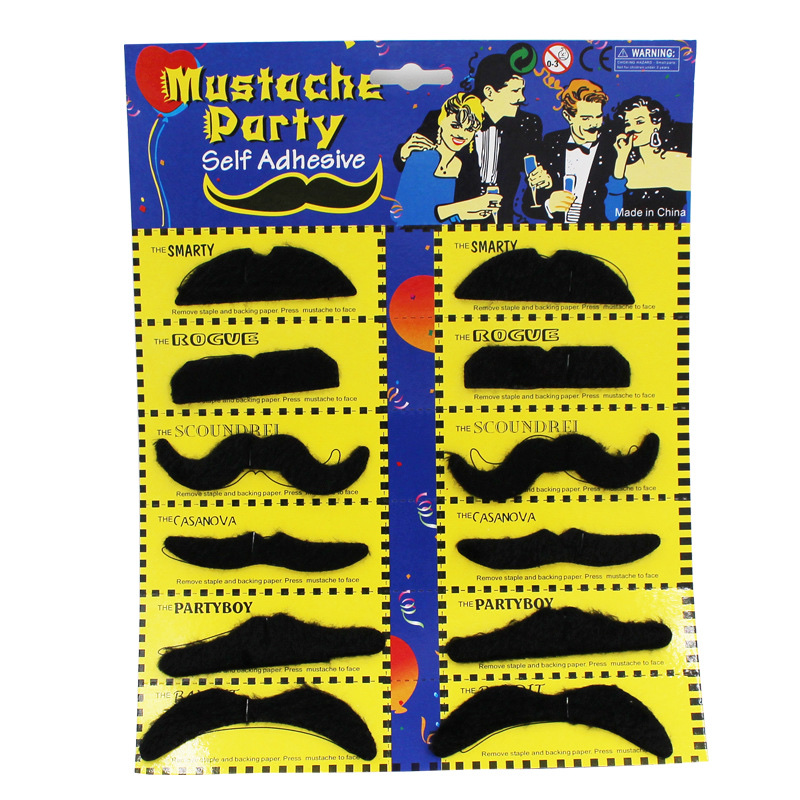 Party supplies, makeup, dance party, funny props, grandpa simulation, fake big beard, black eight-shaped beard, twelve one-card beards details Picture