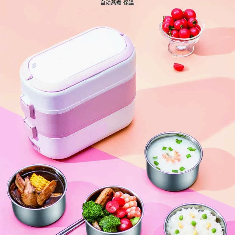 Electric cooking lunch box Portable electronic lunch box Mini rice cooker bento box Crock pot Egg Cooker multi-function Mini double deck lunch box Office bento box full figure