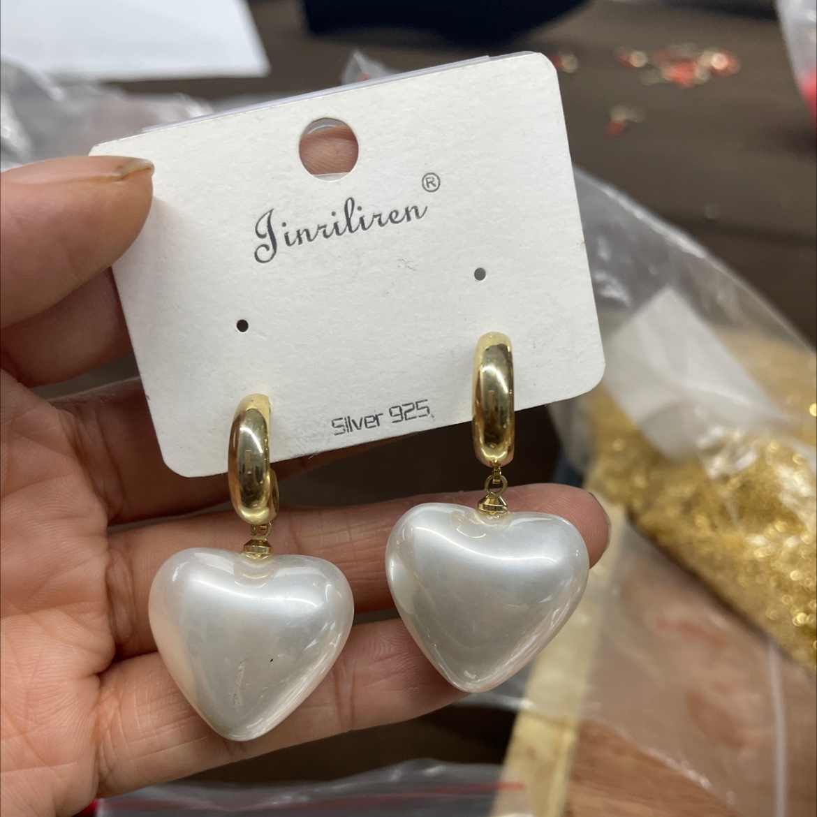 Today's Beauty Korean version Big Heart Pearl Pendant earrings with silver needles detail image 1
