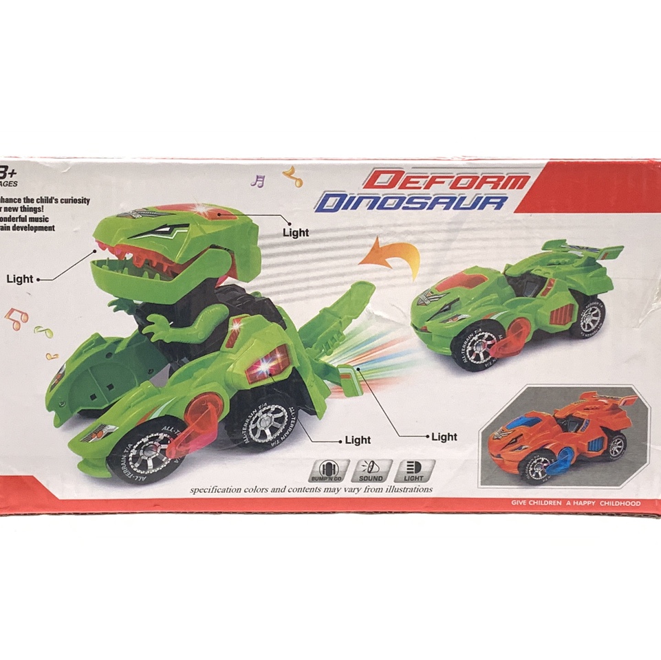 Electric omnidirectional light and music transformable dinosaur car