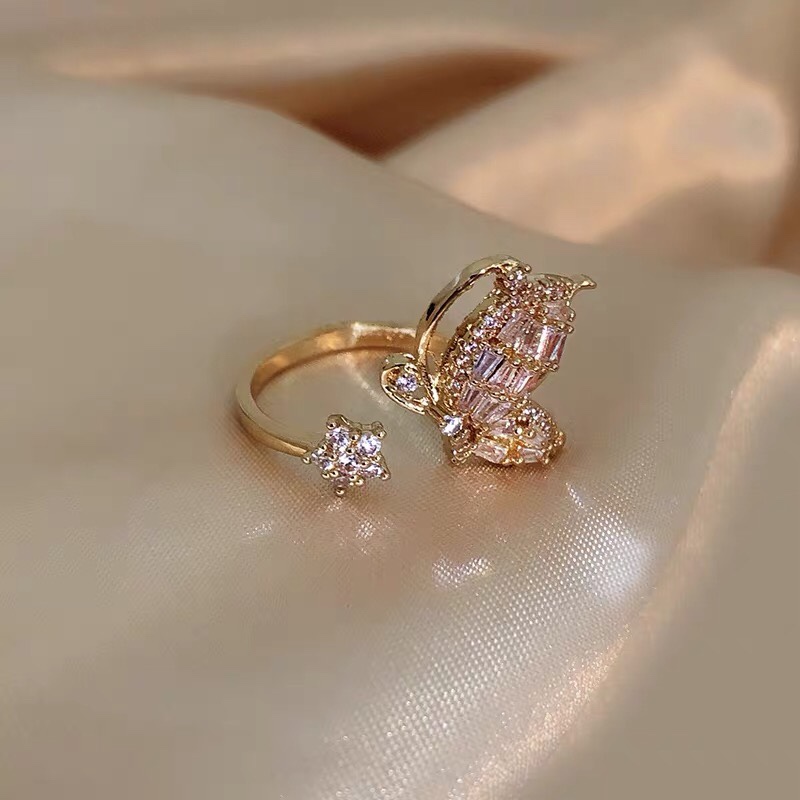 时尚个性食指戒蝴蝶🦋开口可调小众设计潮人冷风微镶精致戒指