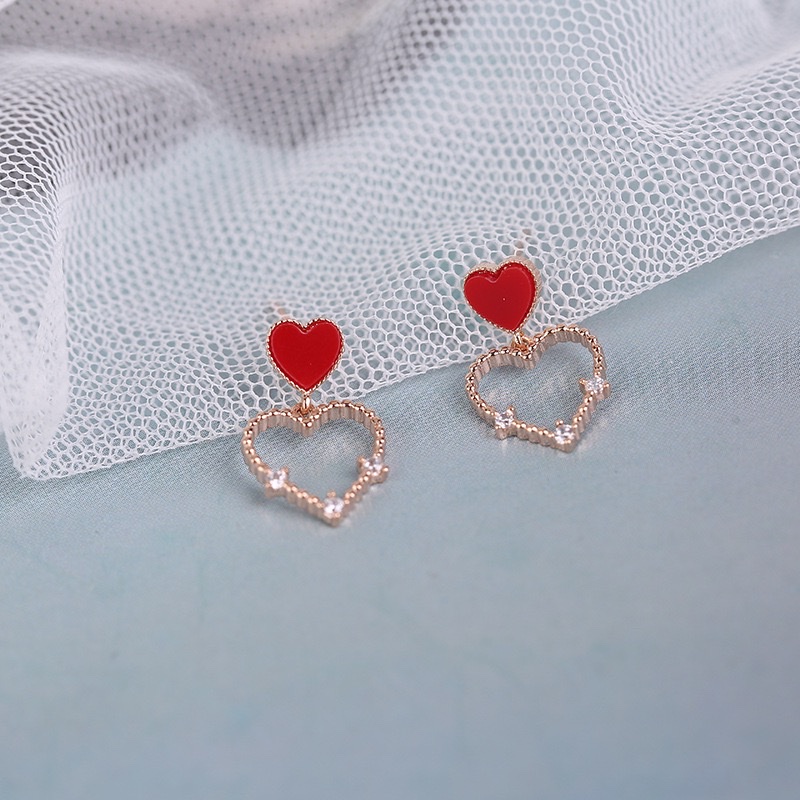 Coreano temperamento dulce corazón aretes simple y versátil calado corazón de melocotón pendientes micro insertos detail image 1