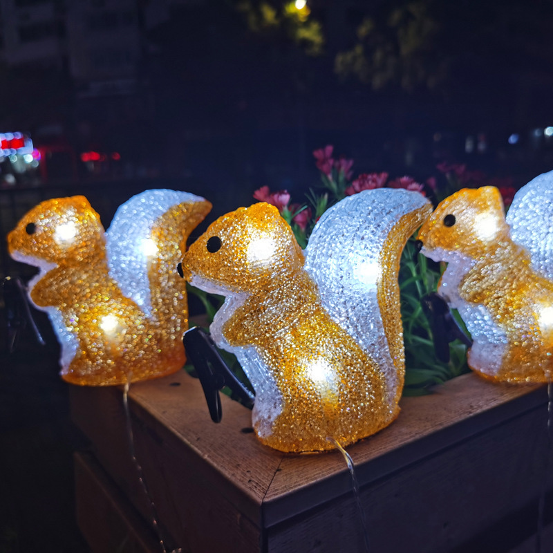 New LED squirrel light waterproof battery box, animal acrylic shaped light, LED festival color light, curtain light, yellow and white set, 5 waterproof battery boxes details Picture