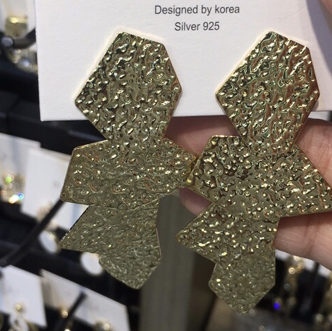 Network explosion recommended 925 silver needle, gold electroplated metal earrings female thumbnail