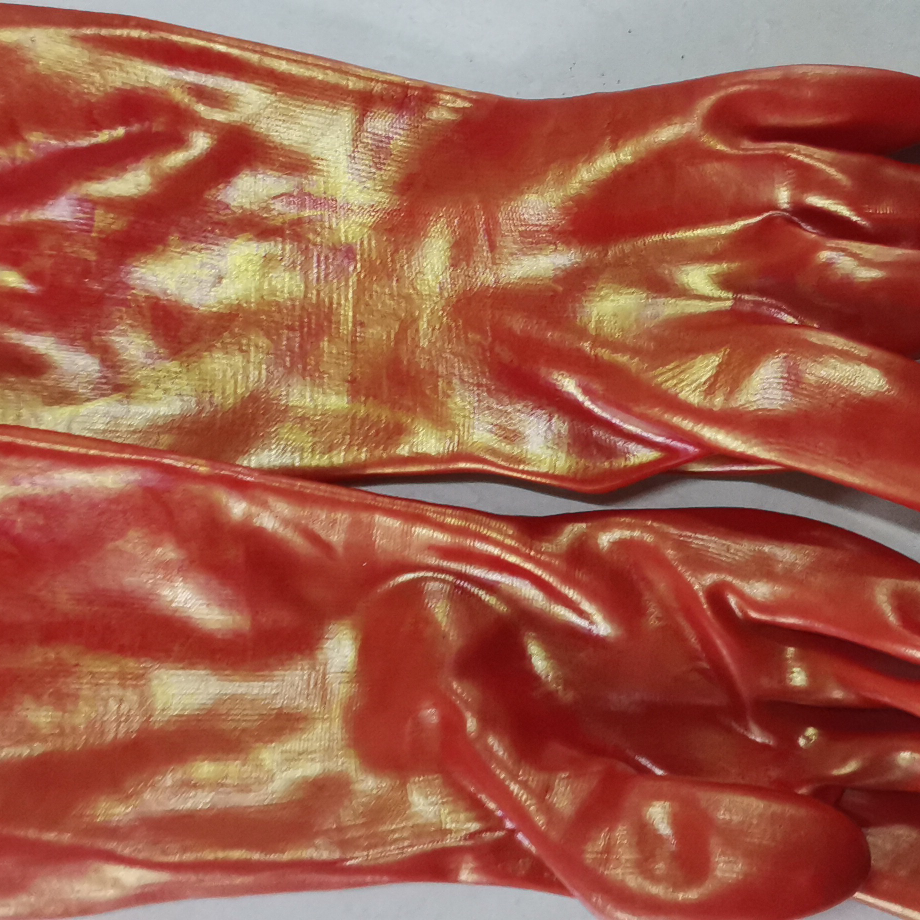 Red oil-resistant labor protection gloves, 40mm long polyester-cotton lining