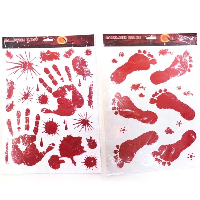 Halloween blood handprint wall stickers, window glass decorations, Halloween blood footprint wall stickers, blood palm and blood footprint stickers details Picture