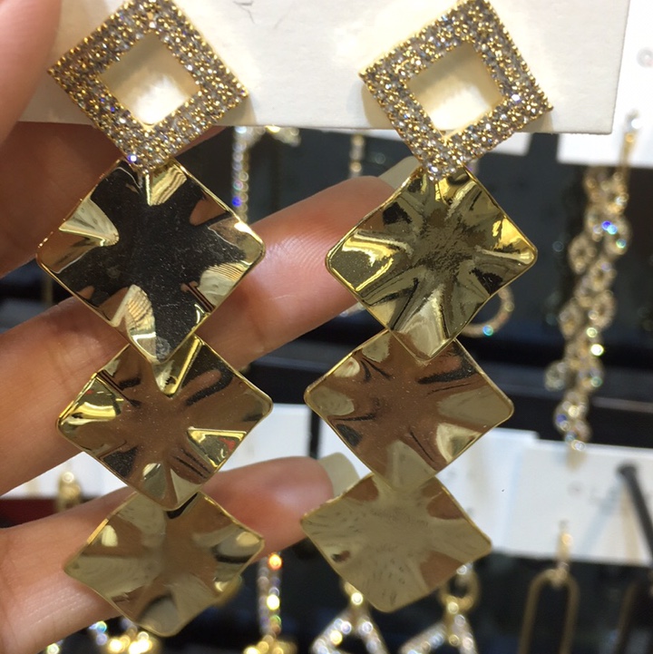 Network explosion recommended 925 silver needle, real gold electroplated diamond metal piece combination earring girl