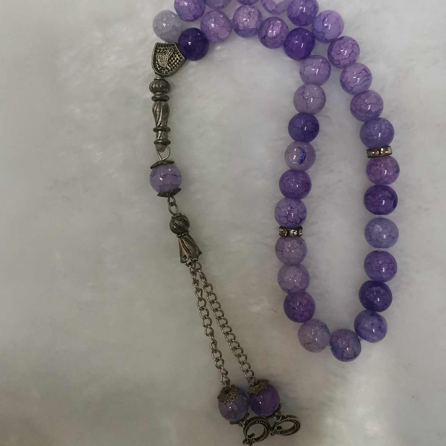 手持款10里33颗浅紫色碎石念珠