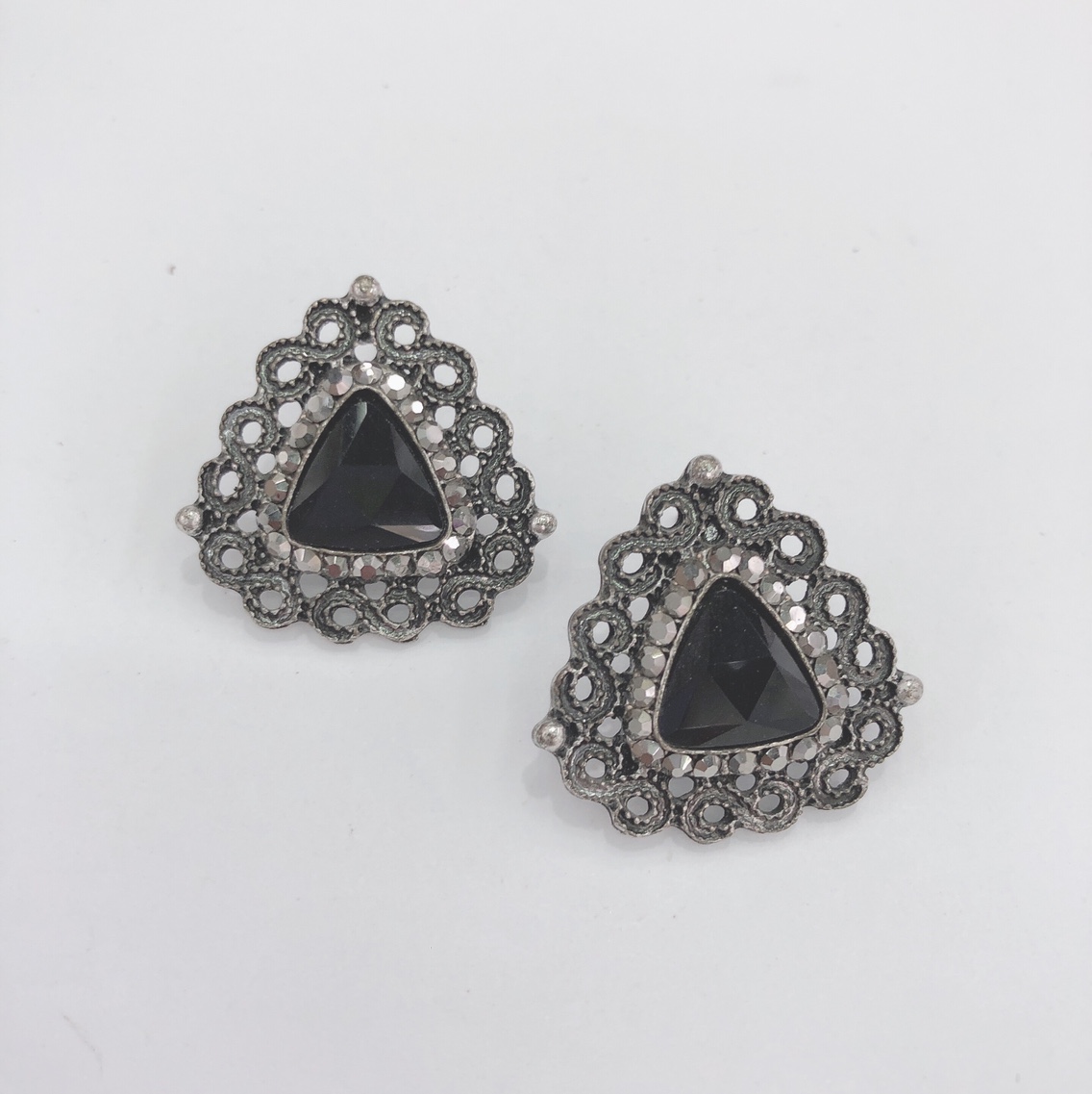 Lace triangle glass Korean socialite style fashion niche design earrings