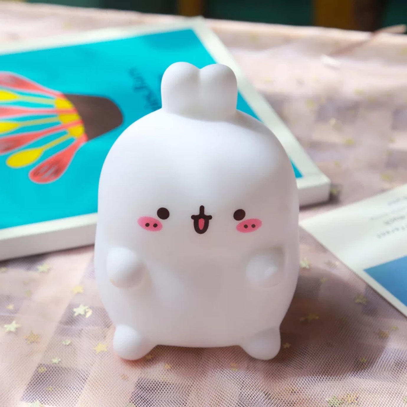 led vinyl night light, duck cartoon, ins creative display item, night market street stall supply, popular illuminated toy rabbit in white